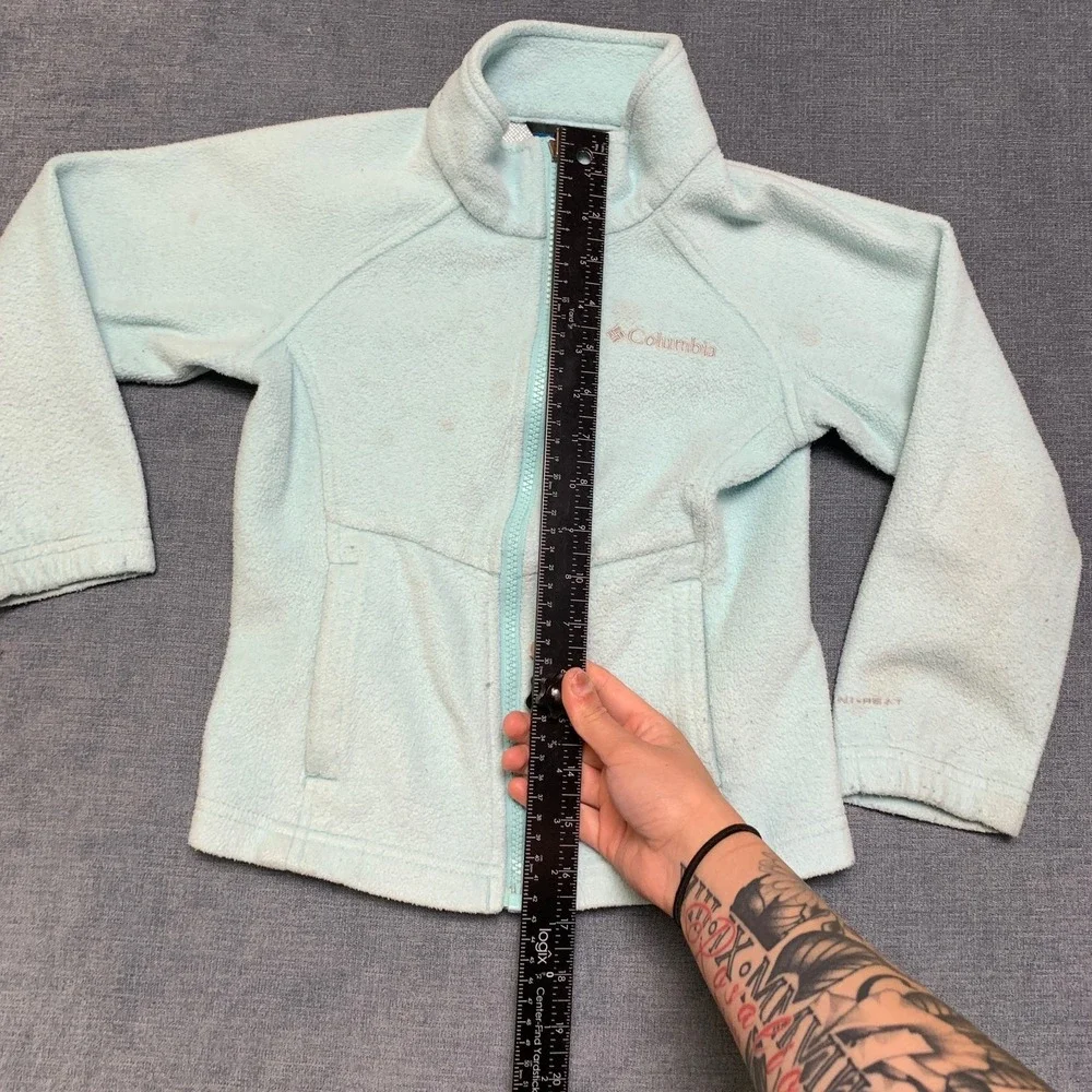 Columbia Fleece Jacket Girls XS Aqua Logo Mock Neck Long Sleeve Full Zip Winter